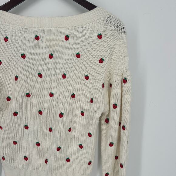 Anthropologie Maeve Embroidered Strawberry Sweater Cotton Size XS Square Neck - Picture 10 of 13